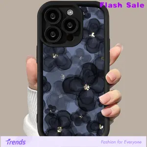 Fashion Blue Flower Pattern Phone Case for iPhone 16 15 14 Pro Max 13 12 11 XR XS Plus Shockproof Non Slip Military-Grade Protection Silicone Cover Protective Smartphone