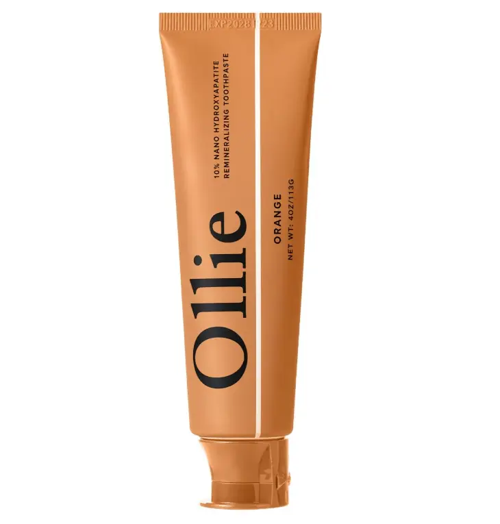 Ollie Fluoride Free 10% Nano Hydroxyapatite Toothpaste, Orange, 4oz | Rod-Shaped Nano HAP, Remineralizes Enamel, Reduces Sensitivity, Reverses Small Cavities, Naturally Whitens Teeth, (Pack of 1)