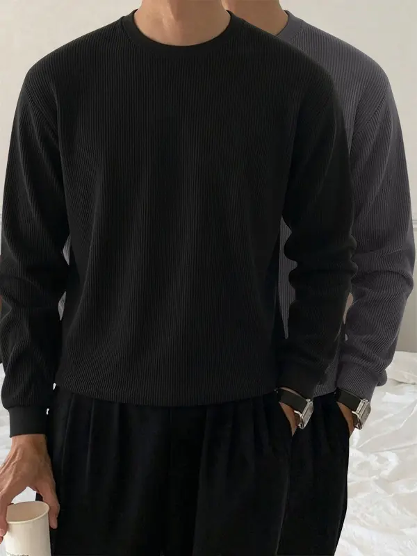 Men’s 2-Pack Autumn Apparel Flannel Long-Sleeve Crewneck Sweatshirts, Classic Pullovers, Loose Casual Street Style Tops