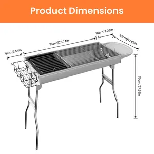 Upgraded Portable Charcoal Grill, Foldable BBQ Grill with Side Table & Seasoning Rack, Durable Stainless Steel, Large Capacity for 6-8 People, Perfect for Camping, Picnic & Backyard BBQ