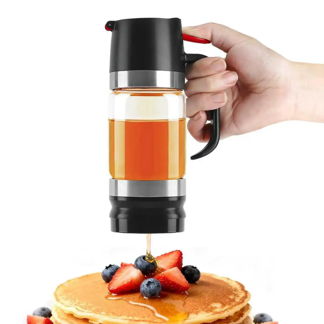 Glass Honey Dispenser Cannister Jar - Anti-Leak Bottom Pour Spout, Leakproof Kitchen Preserving Utensil, Easy Refill, Freshness Maintaining, Ideal for Everyday Use, Birthday Gift for Coffee Lovers
