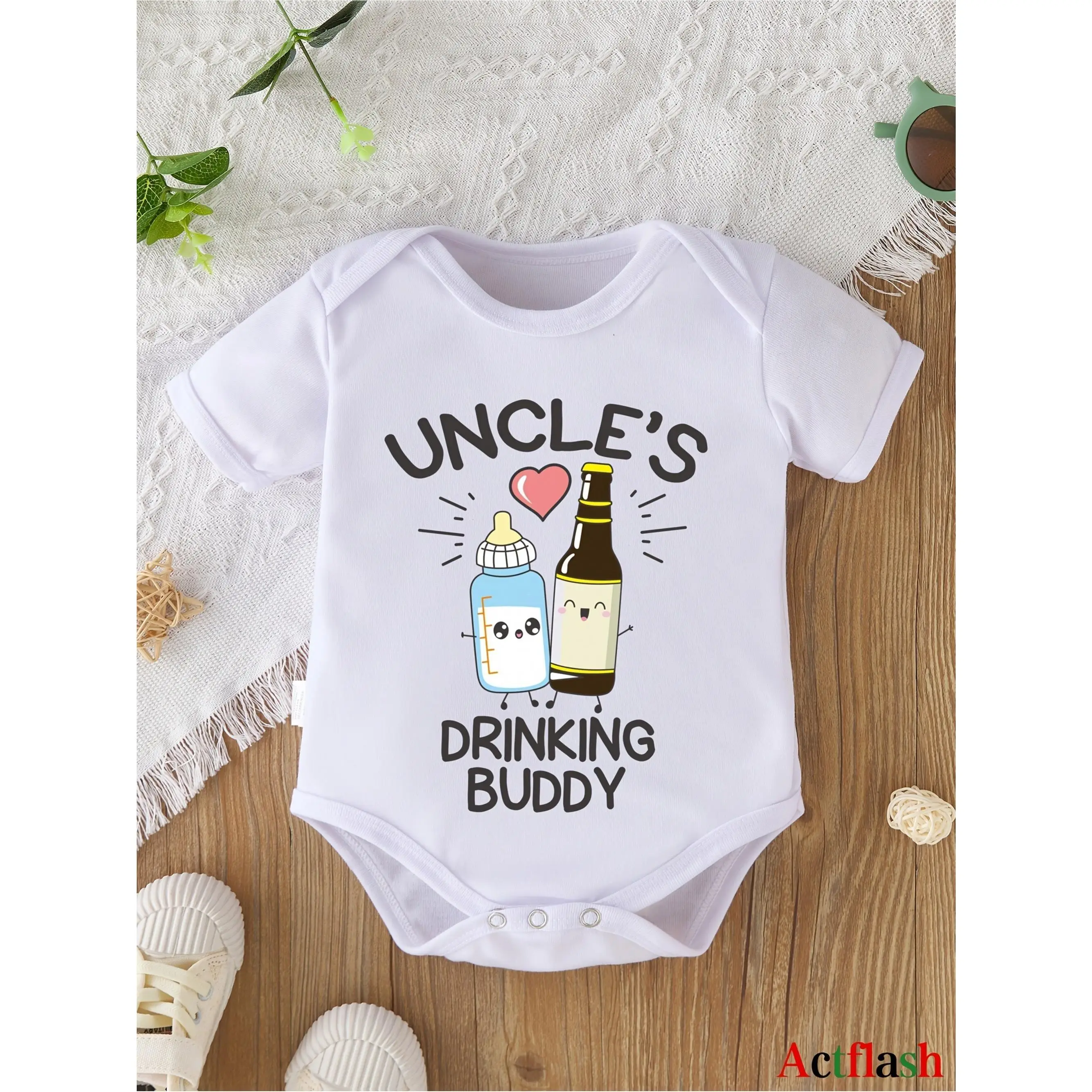 Uncle's Drinking Buddy Baby Onesie - Fun Uncle-Themed Graphic, Comfy Cotton Short-Sleeve Romper for Boys, Perfect for Outdoor Play, White, Perfect for