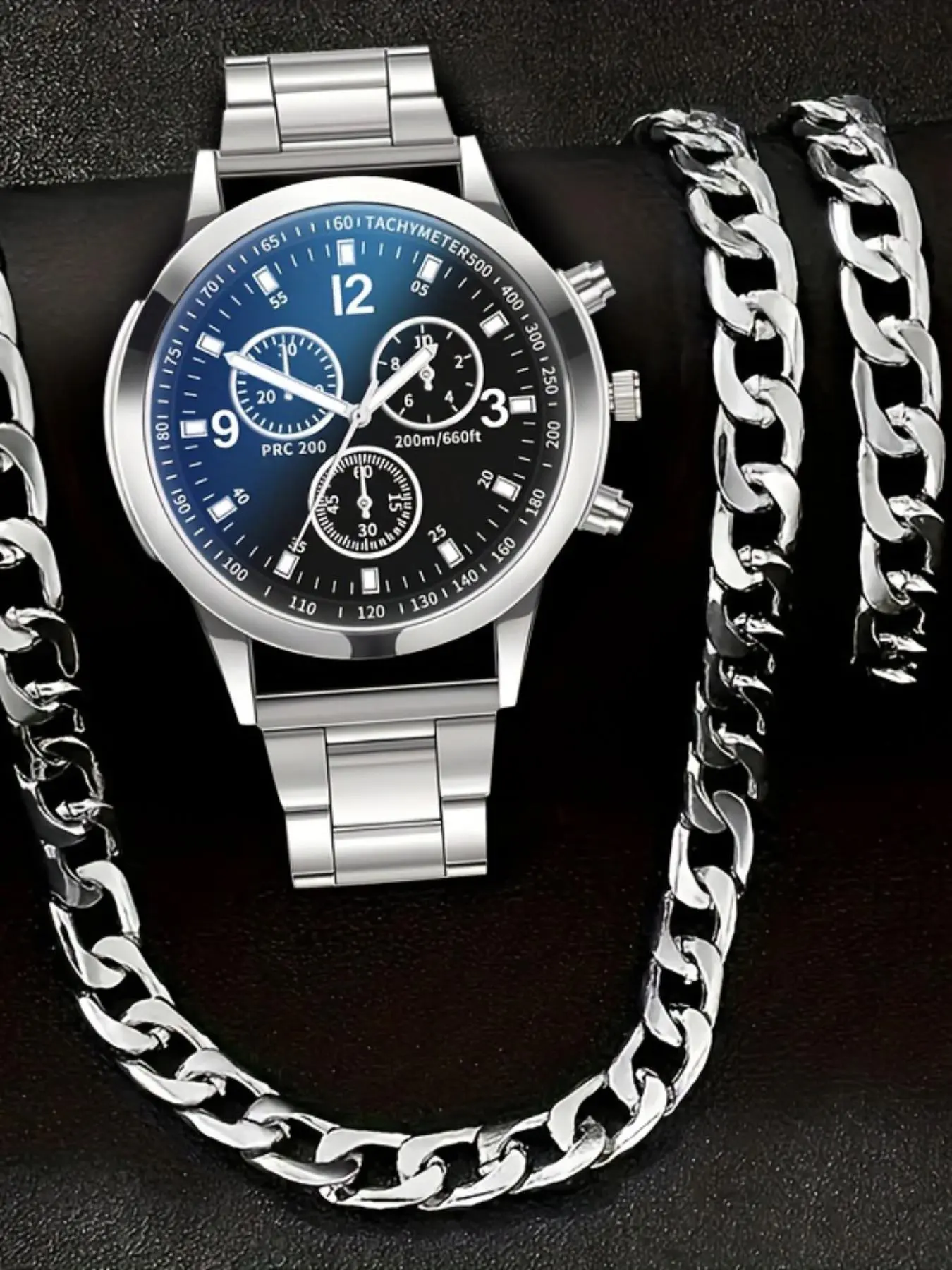 Men's Business Round Dial Analog Quartz Watch & Chain Bracelet & Necklace, Fashion Jewelry Watch Set for Party, Daily Decor, Trendy All-match & Exquisite Watch Set for Gift, Fashionable Jewelry Set, Jewelry Sets
