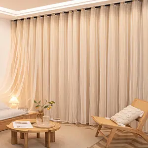 Double Layer Curtain, 1 Count Solid Color Lace Curtain, Privacy Grommet Curtains, Window Curtain for Home Living Room Bedroom, Home Decor, Room Decor, Home Decoration Curtain