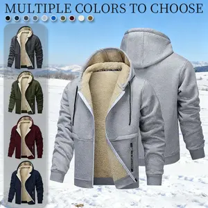 Men's Plus Size Loose-Fit Thickened Lamb Fleece Insulated Jacket - Autumn & Winter EU Size, Simple Casual Utility Hoodie-Inspired Style Menswear Coats casual outdoor daily wear fleece-lined men warm clothes thick jacket stylish design zip-up cold weather