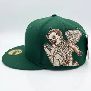 Green Angel Cap  size 7 3/8 Stylish Design, Brand Logos Covered for Privacy, View Actual Product in Our Videos