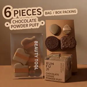 6-Piece Makeup Sponge Set, Chocolate-Shaped Powder Puffs, Non-Sticky, Q-Ball Cushion, Wet & Dry Use, Cosmetic Tools, Soft Sponges