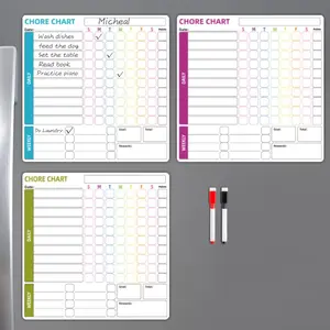 Magnetic Chore Chart, 3 Counts/set Refrigerator Chore Chart with 2 Counts Whiteboard Pen, Household Weekly Planner, Office Stationery & Supplies, Chalkboard Calendar, Fridge Calendar Magnetic