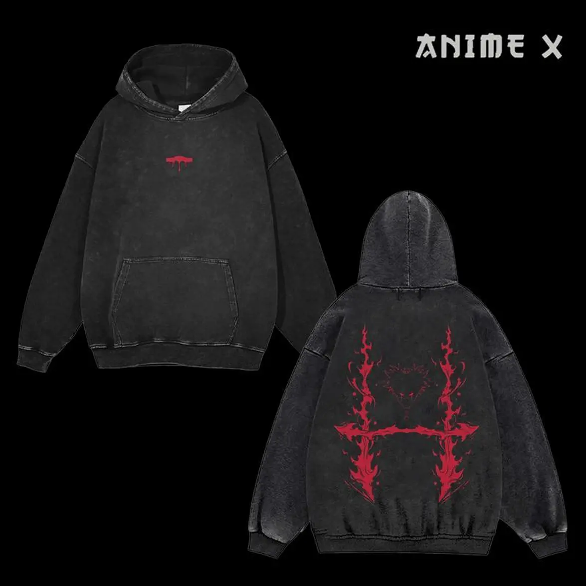 Women's Oversized Gildan Unisex Jujutsu Kaisen Hoodie - Choso & Cursed Womb Print, Soft Vintage Washed Cotton-Polyester Blend, Stretchy Casual Fashion Sweatshirts, Comfortable Retro Streetwear Tops