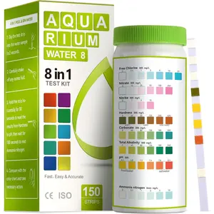 8-in-1 Aquarium Test Kit (150 Strips) for Freshwater & Saltwater - Quick & Accurate Water Testing for Aquariums & Ponds. Tests Free Chlorine, Hardness, pH, Ammonia Nitrogen, etc. (K02-150)