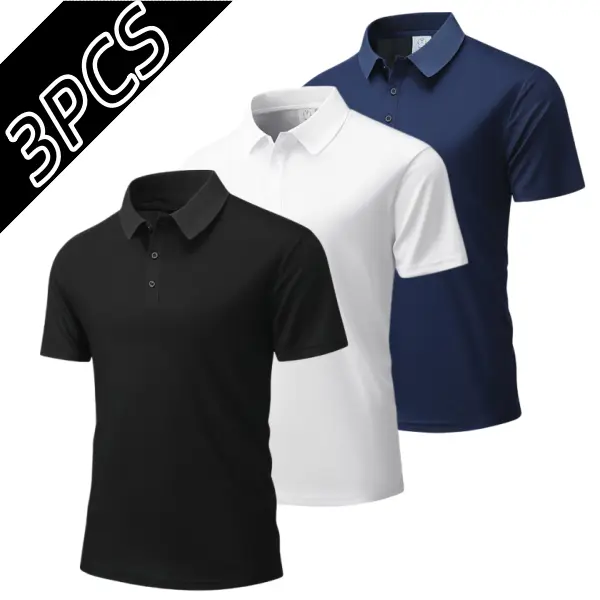 Men’s 3-Pack Solid Color Short Sleeve Polo Shirts - Button-Front Turn-Down Collar, Slim Fit, Airy S Cuffed Breathable Skin-Friendly Wrinkle-Resistant Fabric, Office to Weekend Ready for Business Commuting & Casual Wear
