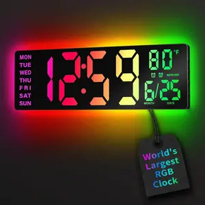 16.5" Large Digital Wall Clock with BT Sync, RGB Lights with 11 Scenes Mode Remote Control, Dual Alarms with Large LED Display, Auto DST, Temperature Display for Study Room or Office