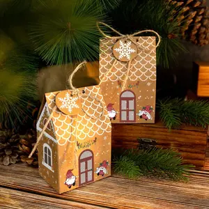 Gingerbread House Shape Kraft Paper Boxes, DIY Christmas Advent Calendar Gift Box, Countdown Candy Treat Box for Holiday Decorations