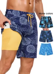 2 in 1 Men's 7 Inch Swim Shorts with Compression Liner, Quick Dry Beach Swimming Trunks Swimwear with Drawstring & Pockets for Holiday Use
