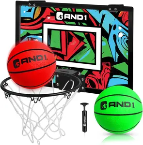 AND1 Over the Door Mini Basketball Hoop: 18x12 Shatterproof Backboard, 2 Mini Basketballs, and Hand Pump Included - Ultimate Indoor Accessory