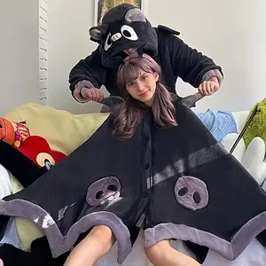 Comfy Bat Hooded Wearable Blanket Detachable Nose Soft Flannel Machine-Washable Perfect for Fall & Winter Great Halloween Christmas New Year Gift Cozy Hooded Blanket