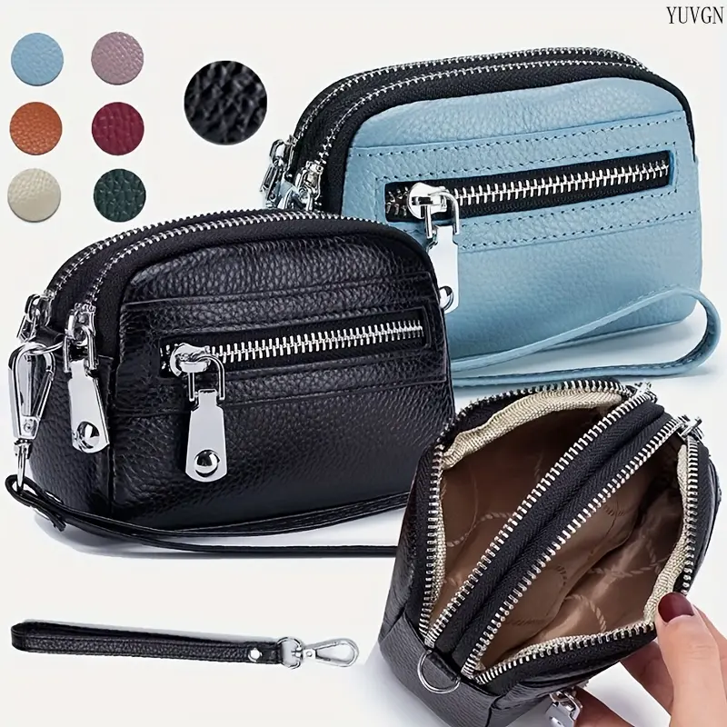 Women's Solid Color Wristlet, Mini Triple-Zipper Wallet Pouch with a Detachable Strap for Daily Use, Daily Use Bags, Plain, Solid Colors, Sporty Chic, Compact Shape, No, Pocket‑Size Pouch