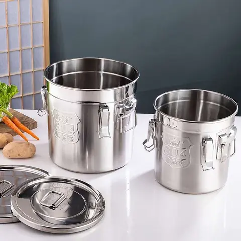 CNCEST 304 Stainless Steel Airtight Storage Containers Organizer - Multi-Size 6L/12L/21L/33L Heavy Duty Leakproof Rustproof Commercial-Grade Can-Shaped, No Disposable Waste Home/Kitchen Countertop Storage for Pantry Organization, Keeps Flour Dry
