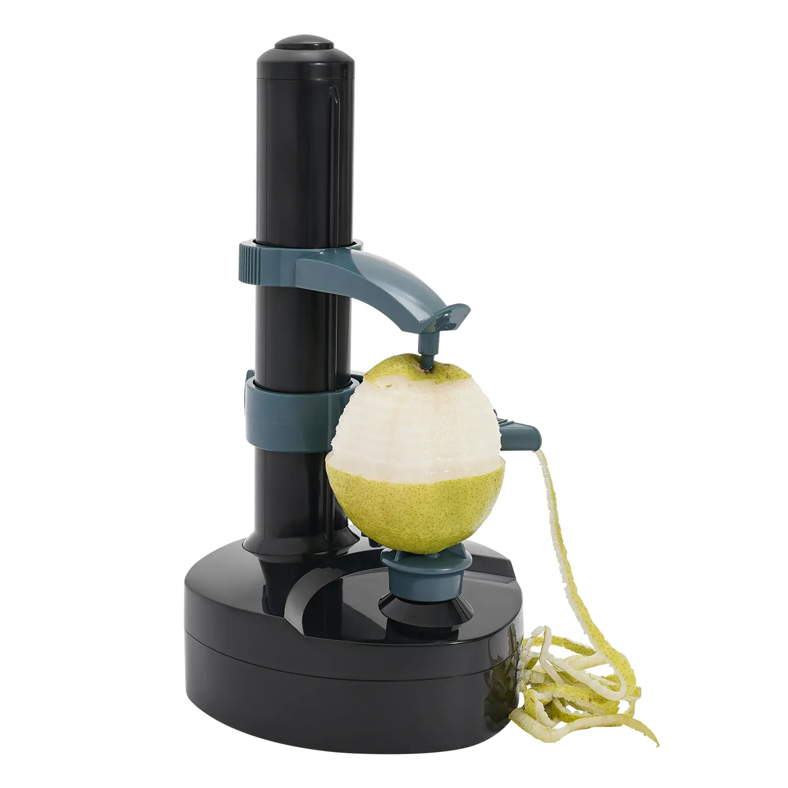 CNCEST Automatic Kitchen Electric Peeler Machine, 24W Stainless Steel Blades, Tabletop Fruit & Vegetable Peeling Utensil for Apples, Pears, Potatoes, Hard-Skinned Produce (Black) - Includes Fork, Utensils