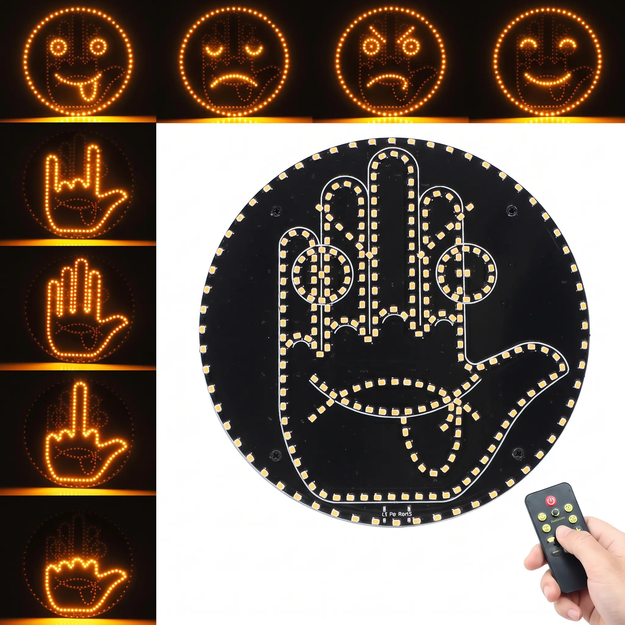 Anti-Tailgate Safety Fun Road Rage Relief LED Car Gesture Light 8 Gestures Emojis Wireless Remote Rock Easy Install Ideal Gift For Drivers Auto Accessories Decoration