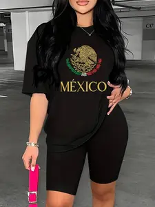 Soft & Comfy T shirt America Cup Mexico Print Casual  Short Sleeve Crew Neck T-shirt, Women's Clothing 0705D 818