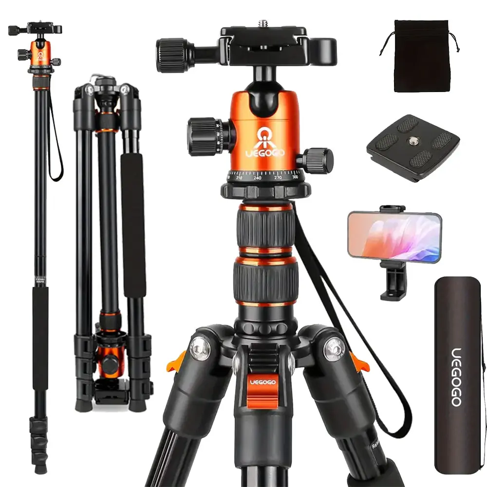 82" Heavy Duty Aluminum Tripod Stand – Convertible Monopod with 3-Level Leg Angles, Max Height 2.1m for Studio Lighting, Outdoor Vlogging & Travel Photography – Compatible with DSLR, Mirrorless & Smartphones#SummerWins#BackToSchoolDeal