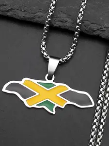 Jamaica Map National Flag Chain Women Men Stainless Steel Gold Color Country Faith Enamel Male Punk Pendant Necklaces, Cross Chain Design, Enamel Detailing, Chic Enamel Finish, All Seasons Wear