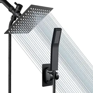 Rain Shower Head with Handheld Spray, 6'' Matte Black Shower Head with 78'' hose, High Pressure Hand Head Shower Heads, Anti-leak Rainfall Shower Head with Holder(Square, All Metal)