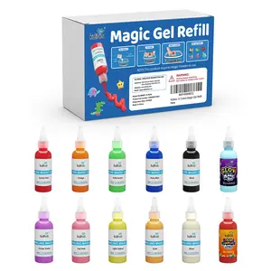 Kiditos 12 Colors Magic Gel Refills-12 Bottles Set (5 Pure, 5 Sparkling, 1 Glow in the Dark,1 Color Changing), Refill Kit for Magic Water Elf Toy Kit