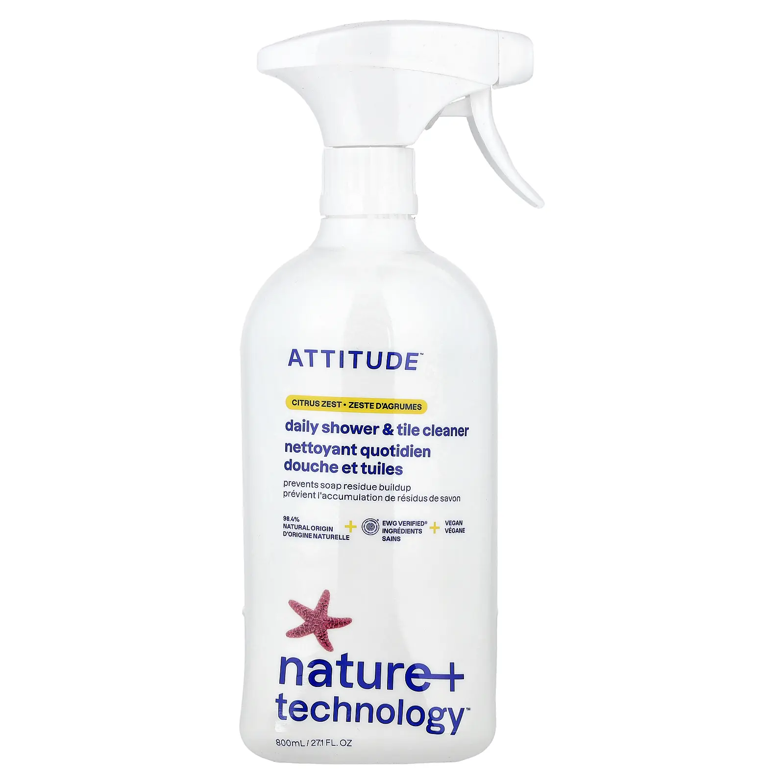ATTITUDE Nature + Technology™, Daily Shower & Tile Cleaner, Citrus Zest, 27.1 fl oz (800 ml)