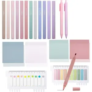 Journaling Kit 12 Pastel  Highlighters Dual Tips and 2 Smooth  Pens, 400 Sheets Labels for Annotating Books, 200 Sheets 3 x 3 Inch Sticky Notes,  Study Kit for Office School