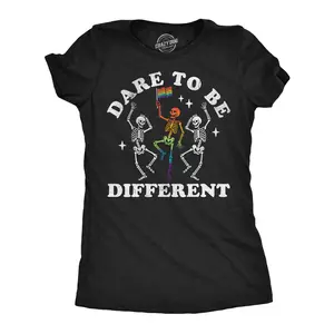 Womens Funny T Shirts Dare To Be Different Awesome Rainbow Skeleton Graphic Novelty Tee For Ladies Funny Womens T Shirts Cute Vintage Fashion Casual Ladies T-Shirt Gift Halloween Tops for Women Funny Pride Top Black -