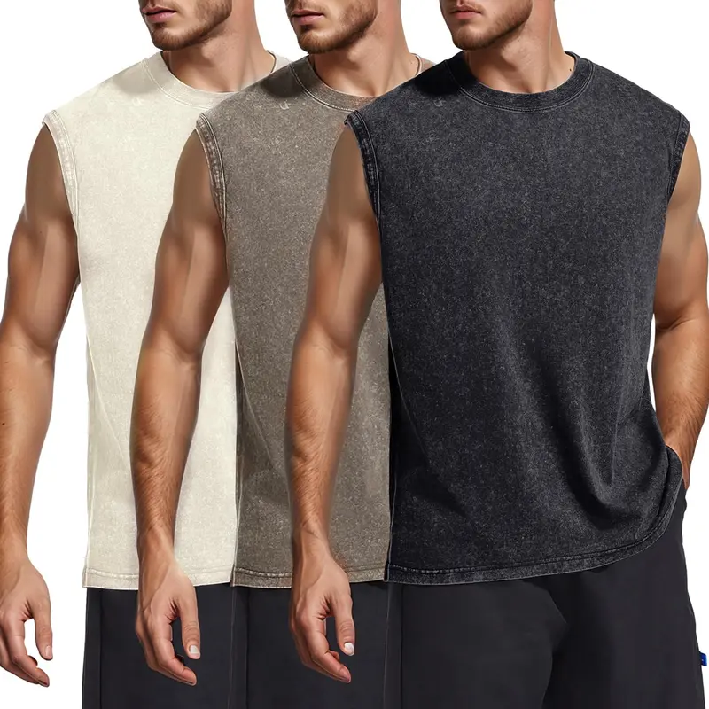 Men's and women's Cotton Workout Tank Tops unisex Sleeveless Acid Wash Tshirts Cut Off Muscle Shirts Loose Fit Running Gym Tees Unisex vest T-shirt