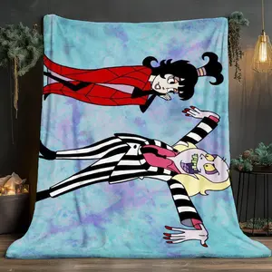 Lydia and Beetlejuice's Love Story Cartoon Soft and comfortable home blankets, small throw blankets, nap blankets, perfect Christmas gifts for friends and besties. Super soft heat-pressed blankets.