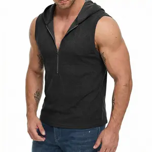 JMIERR Men's Quarter Zip Sleeveless Hoodie Ribbed Muscle Tank Top Gym Workout Vest