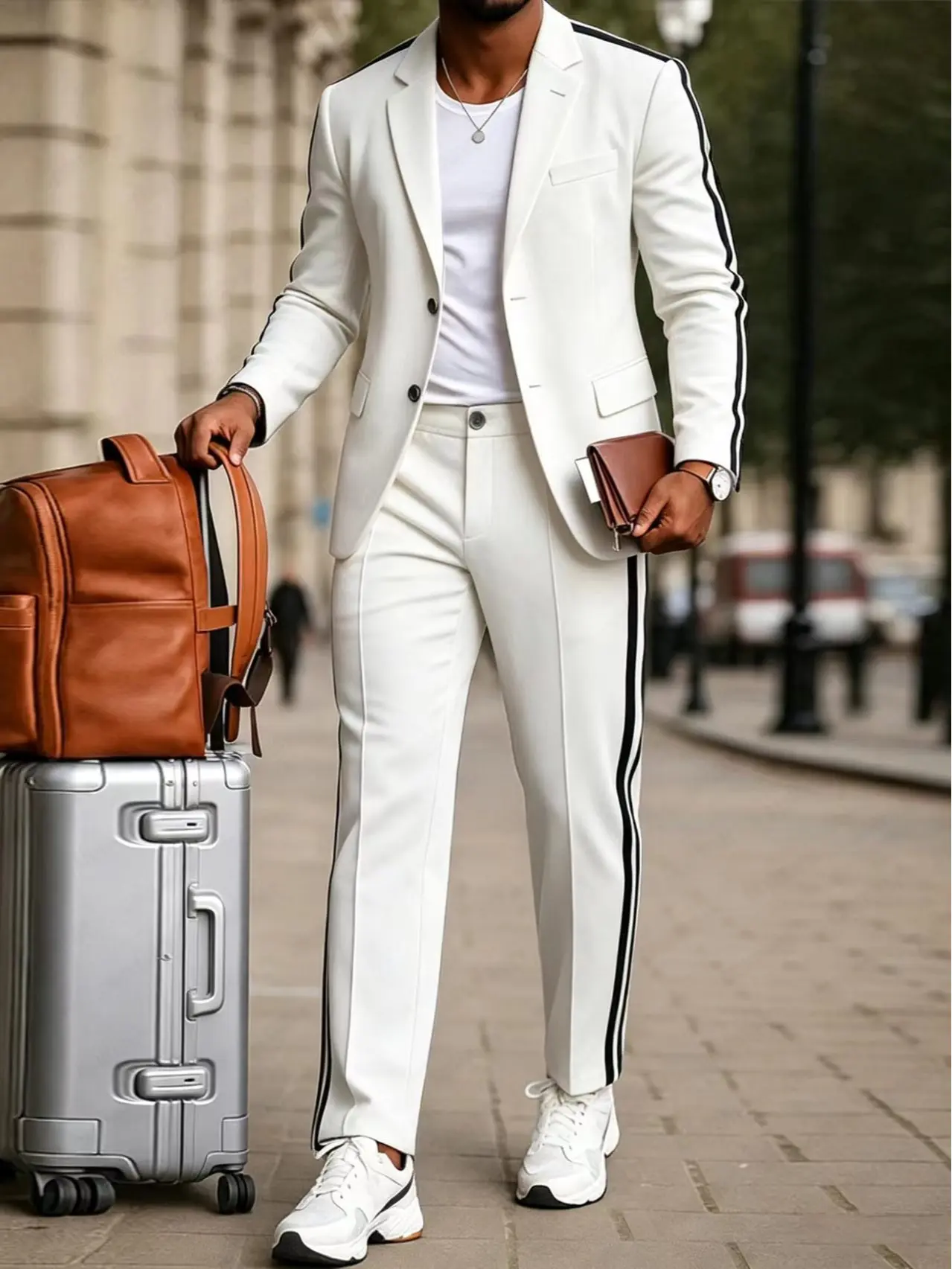 Men's Solid-Color Slim-Fit 2-Piece Suit Set - Single-Breasted Jacket and Trousers, Suitable for Business, Formal Office Settings