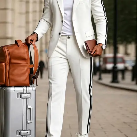 Men's Solid-Color Slim-Fit 2-Piece Suit Set - Single-Breasted Jacket and Trousers, Suitable for Business, Formal Office Settings