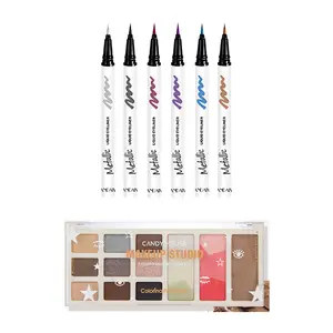“Dazzle & Shine Eye Kit” 12-Color Eyeshadow Palette + 6-Color Pearlescent Eyeliner - Cosmetic Waterproof Daily makeup present perfect eye Handle