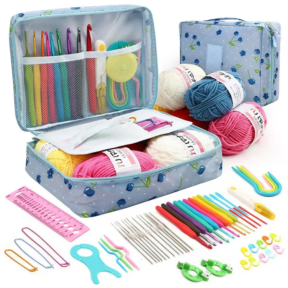 Crochet Kit with Storage Bag, Crochet Hooks & Accessories, Crochet Supplies for Home Dormitory School Outdoor Travel (the Color of The Storage Bag Is Fixed, and The Colors of Other Accessories are Random) Crochet Set