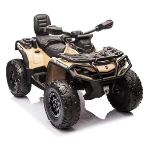 GARVEE 12V Electric ATV 4 Wheeler Ride On Toy Car with 2 Seater Spacious Seat, 2 Speeds, LED Lights, Spring Suspension, Bluetooth - Ideal Gift for Ages 3 and Up, Brown