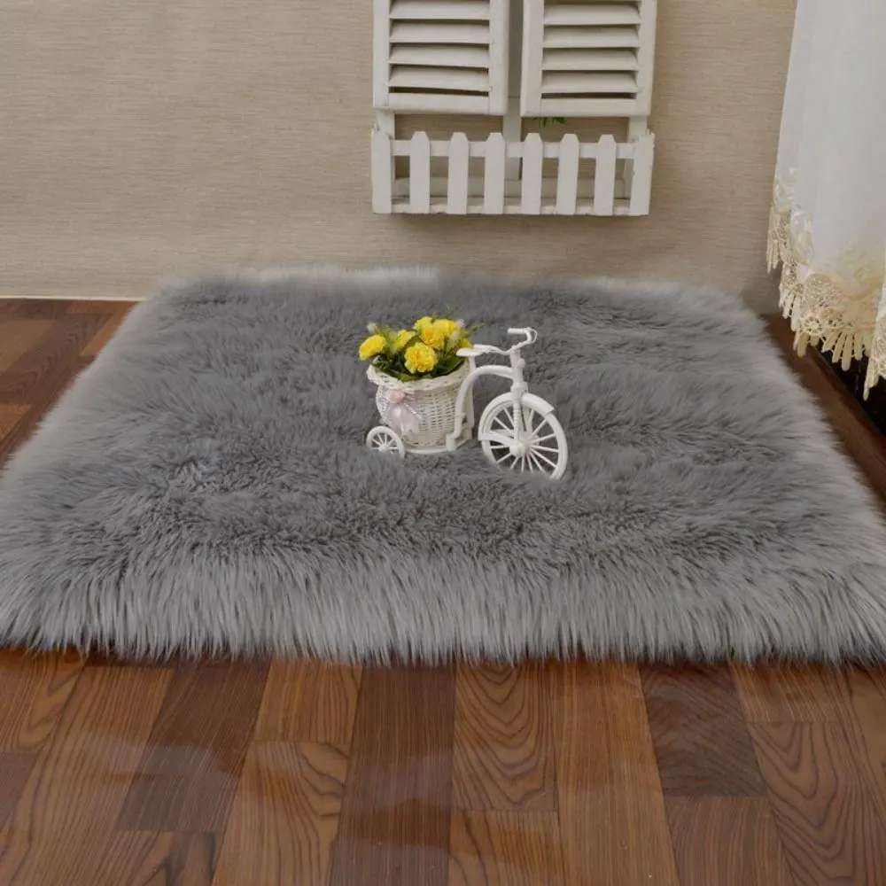 Soft Long Hair Carpet Fluffy Decorative Carpets Hairy Fur Rugs Square Imitation Wool Pad Home