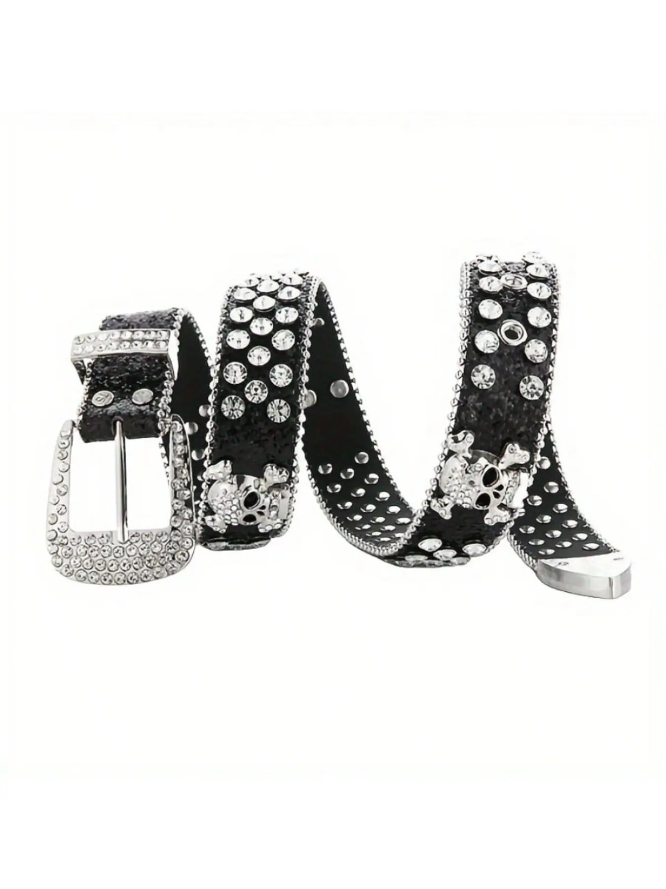 Sparkling Rhinestone Skull Belt, Hip Hop Punk Black Wide Belt, Unisex Rhinestone Rivet Belt, Punk Style Belt, Rhinestone Decor Belt, Rhinestone Decorated Belt, Punk Fashion Belt