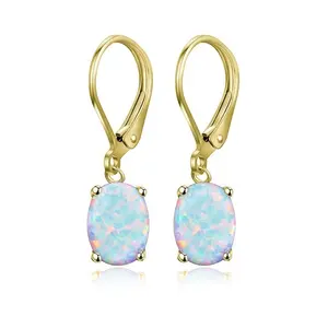 Women's 4-Claw Oval Opal Earring Set - European-American Style Electroplated Gold, Rose Gold, Silver Alloy Geometric Earcuffs, Unset Material Costume Jewelry Gifts