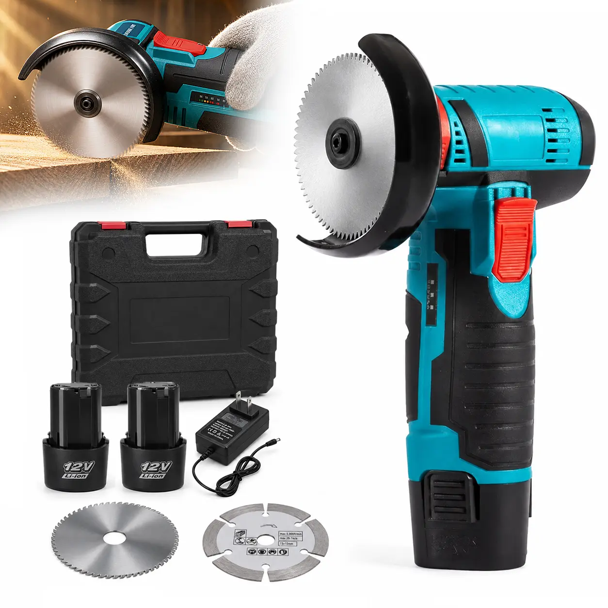 12V Brushless Mini Cordless Angle Grinder Kit,19500RPM High Speed Grinder with 2 Cutting Wheels & 2×1300mAh Batteries,Portable Power Tool for Cutting Grinding Polishing,DIY Household Project,Black Friday Christmas Gift