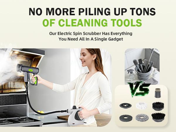 Phueut WHL-603 10-in-1 Electric Spin Scrubber Grill Brush with 2X Higher Cleaning Efficiency Steam Function 2500mAh Long Runtime 9 Brush Heads