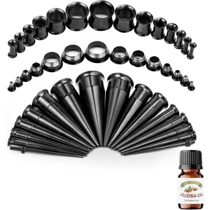 18/41/54Pcs Ear Stretching Kit 1.6-12mm/1.6-10mm Gauges for Ears with O-Rings Ear Gauge Stretching Kit with Aftercare Jojoba Oil or Ear Stretching Balm Ear Expander Body Piercing Jewelry for Women Men
