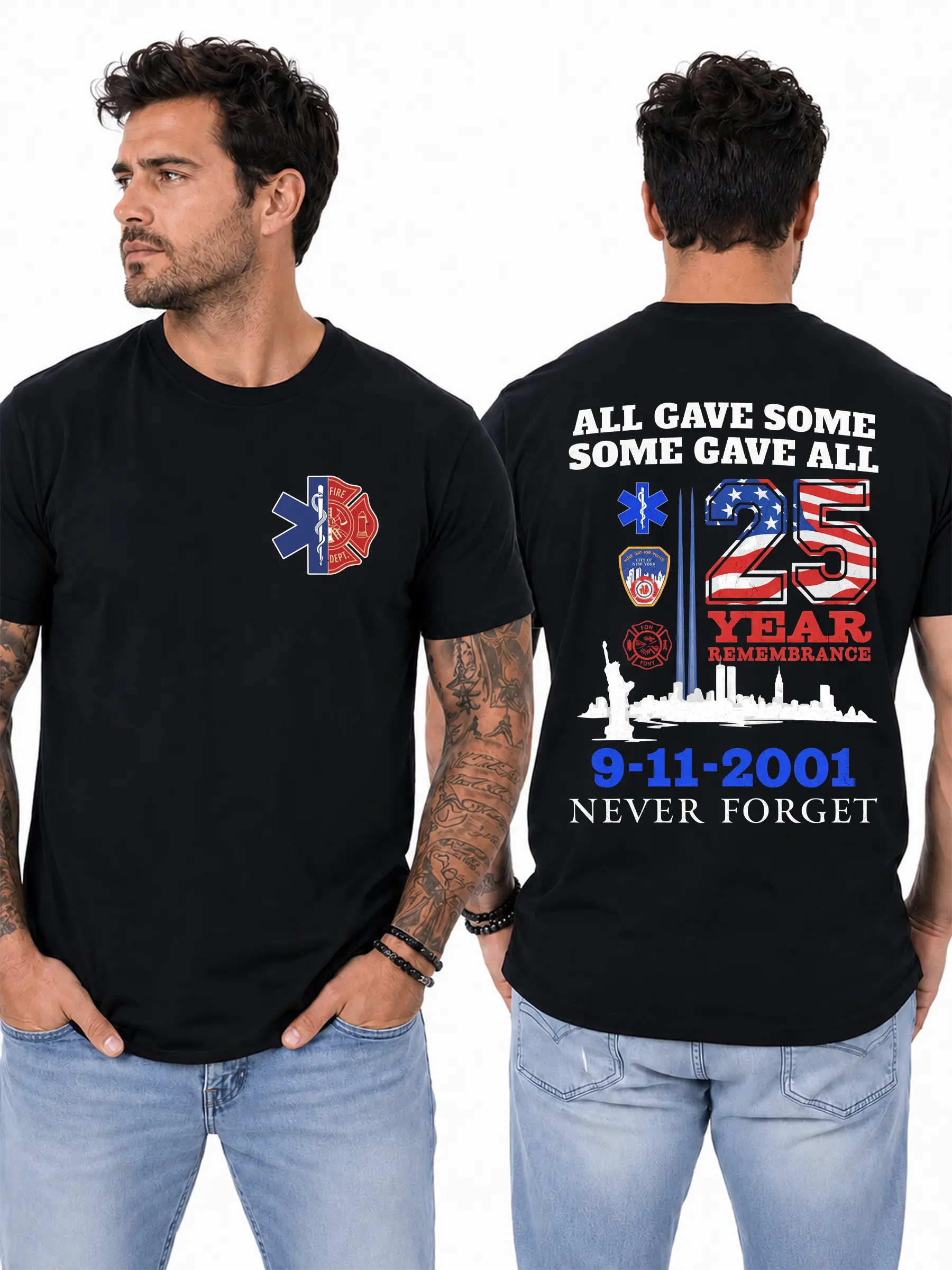 First Responder Tribute T-Shirt, American Flag & Emergency Service Graphic Design, EMS Fire Rescue Graphic Shirt for EMTs Firefighters & Rescue Workers, Gift for Emergency Service Professionals
