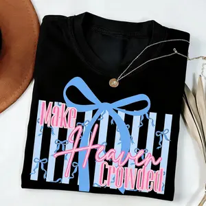 Make Heaven Crowded Bow T-Shirt| Cute Coquette Christian Aesthetic Christian TShirt| Preppy Religious Tee| Jesus tshirt
