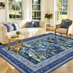 Floral Print Washable Rug – Soft Non-Slip Low-Pile Non-Shedding Foldable Farmhouse Area Rug for Bedroom, Dining Room, Hallway, Laundry Room & Apartment