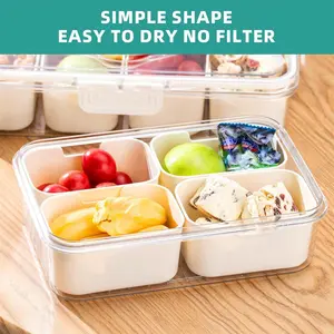 Four-Compartment Covered Snack Box, Food Storage Container, Ideal for Parties, Guests, Kitchen Use, Fruit Vegetable Snack Organizer